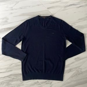 Men’s MICHAEL KORS Navy 100%Cotton Thin V-Neck Sweater Size Small